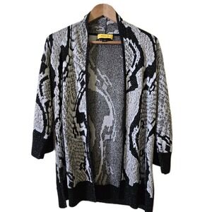 St. John Knits Duster Cardigan Petite P Black Silver Metallic Yellow Tag Resort